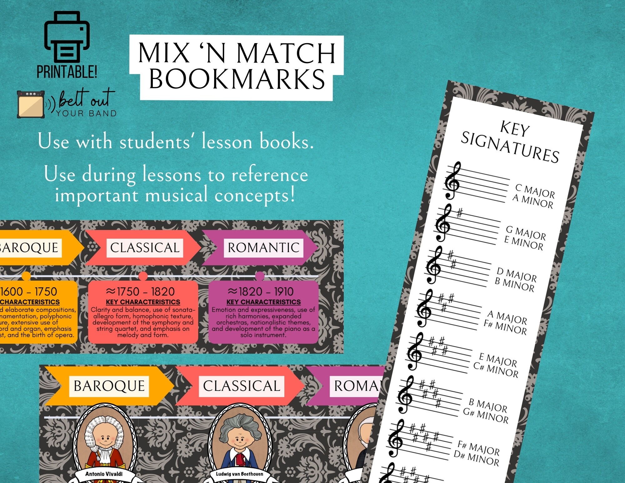 Printable Piano Student Bookmarks - Composer Explorer| Laminate for a ...