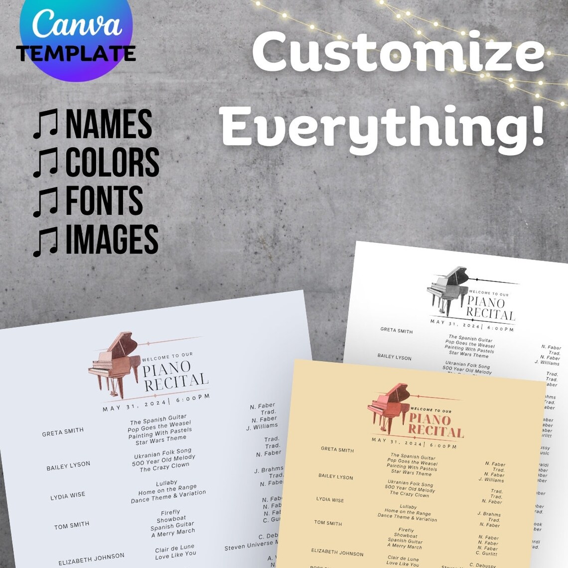 Grand Piano Recital Program Canva Template Etsy