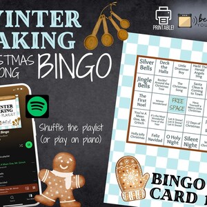 Zimowe pieczenie kolęd BINGO | 8 kart do wydrukowania na grupowe lekcje gry na pianinie, naukę w domu, prysznice, imprezy, dla nauczycieli