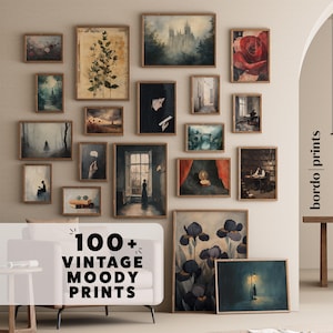 Vintage Moody Prints | Dark Academia Decor | Rustic Fall Hosting Decor Gallery Wall Set | Antique French Country Art | Home Decor S100-1