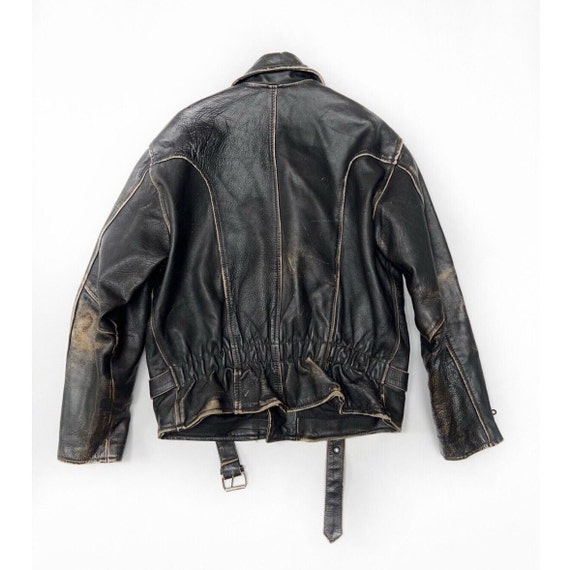 Distressed black leather motorcycle jacket clearance