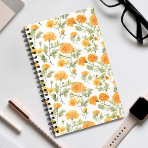 Taccuino con rilegatura a calendula gialla / Taccuino con pagine vuote / Taccuino punteggiato / Taccuino a righe / Taccuino con elenco attività / Giornale punteggiato floreale