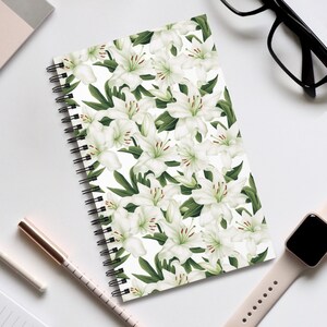 Weiße Lilie gebundenes Notizbuch | Blank Seite Notizbuch | Gepunktetes Notizbuch | Liniertes Notizbuch | Aufgabenliste Notizbuch | Floral gepunktetes Journal