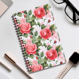 Taccuino con rilegatura rosa intenso / Taccuino con pagine vuote / Taccuino punteggiato / Taccuino a righe / Taccuino con elenco attività / Diario floreale punteggiato