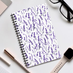 Taccuino con rilegatura color lavanda dipinto / Taccuino con pagine vuote / Taccuino punteggiato / Taccuino a righe / Taccuino con elenco attività / Diario floreale punteggiato