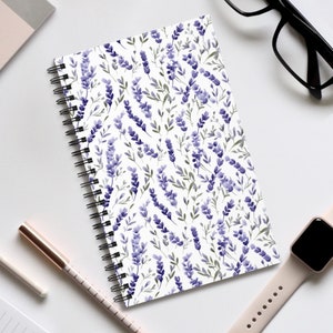 Taccuino con rilegatura color lavanda con stelo verde dipinto / Taccuino con pagine vuote / Taccuino punteggiato / Taccuino a righe / Libro delle attività / Diario floreale punteggiato