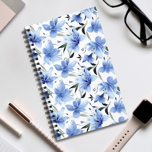 Blaue Lilie gebundenes Notizbuch | Blank Seite Notizbuch | Gepunktetes Notizbuch | Liniertes Notizbuch | Aufgabenliste Notizbuch | Blumen Gepunktet