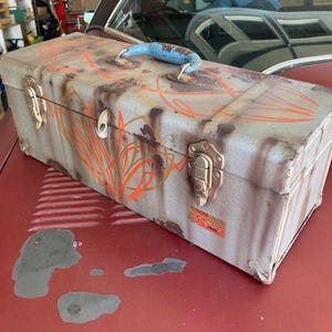 Distressed Patina Pinstriped Union Steel Toolbox Hotrod Rockabilly