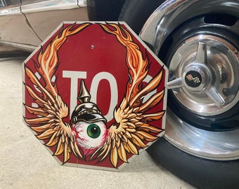 Flying Eyeball Hand Painted SMALL Stop Sign Garage Von Dutch Hot Rod Rockabilly