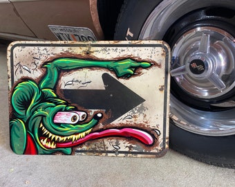 Fink This Way Rat Fink Direction Road Sign Garage Hot Rod Low Brow Art