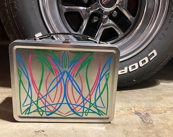 Pinstriped Retro Style Metal Lunchbox Hotrod Rockabilly