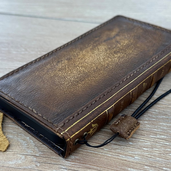 Handmade Leather For iPhone Wallet Case: Vintage Book Style Cover
