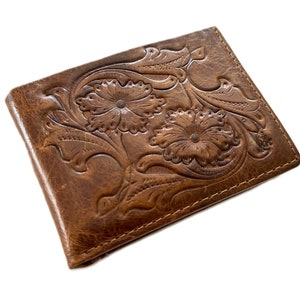 Echtes Leder Brieftasche Kreditkarte Steckplätze Bill Tan Stil Handgemachte Stanzen Blumen Diy Luxus Bargeld Neue Kollektion von ArtAmit