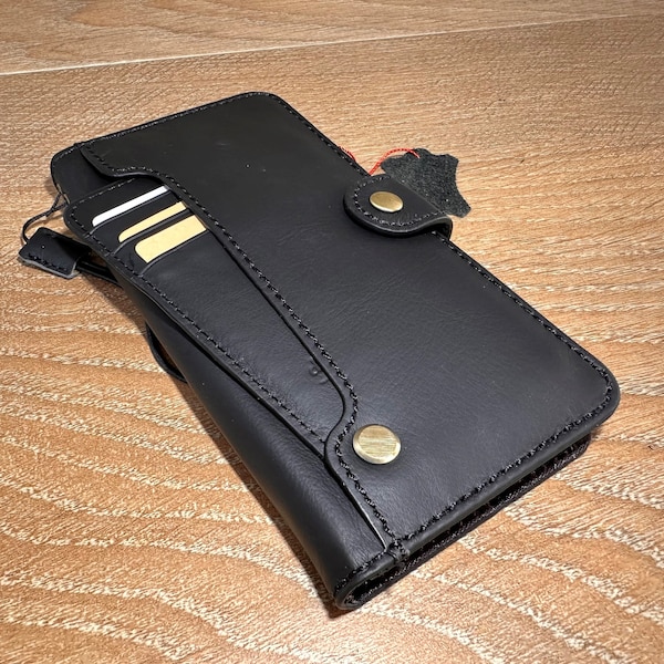 Genuine Leather For Apple iPhone 11 12 13 14 15 Pro Max 7 8 plus Mini SE XS Case Double Wallet Cover Black Magnet Handmade Leather Case