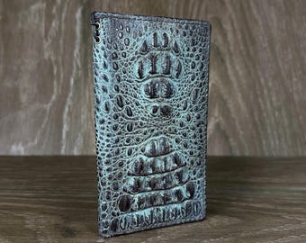 Handmade Crocodile Green Leather Wallet Case for Google Pixel 11