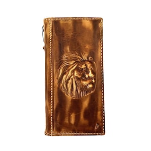 Custodia in vera pelle per Samsung Galaxy Fold 3 4 5 6, design speciale fatto a mano ArtAmit Vintage Cover con scomparti per carte, stampa a cera lucida con leone