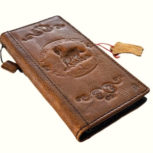 Custodia in vera pelle per Samsung Galaxy Z Fold 3 4 5 6, portafoglio, porta carte, vintage, realizzata a mano, con stampa a forma di cavallo decorato.
