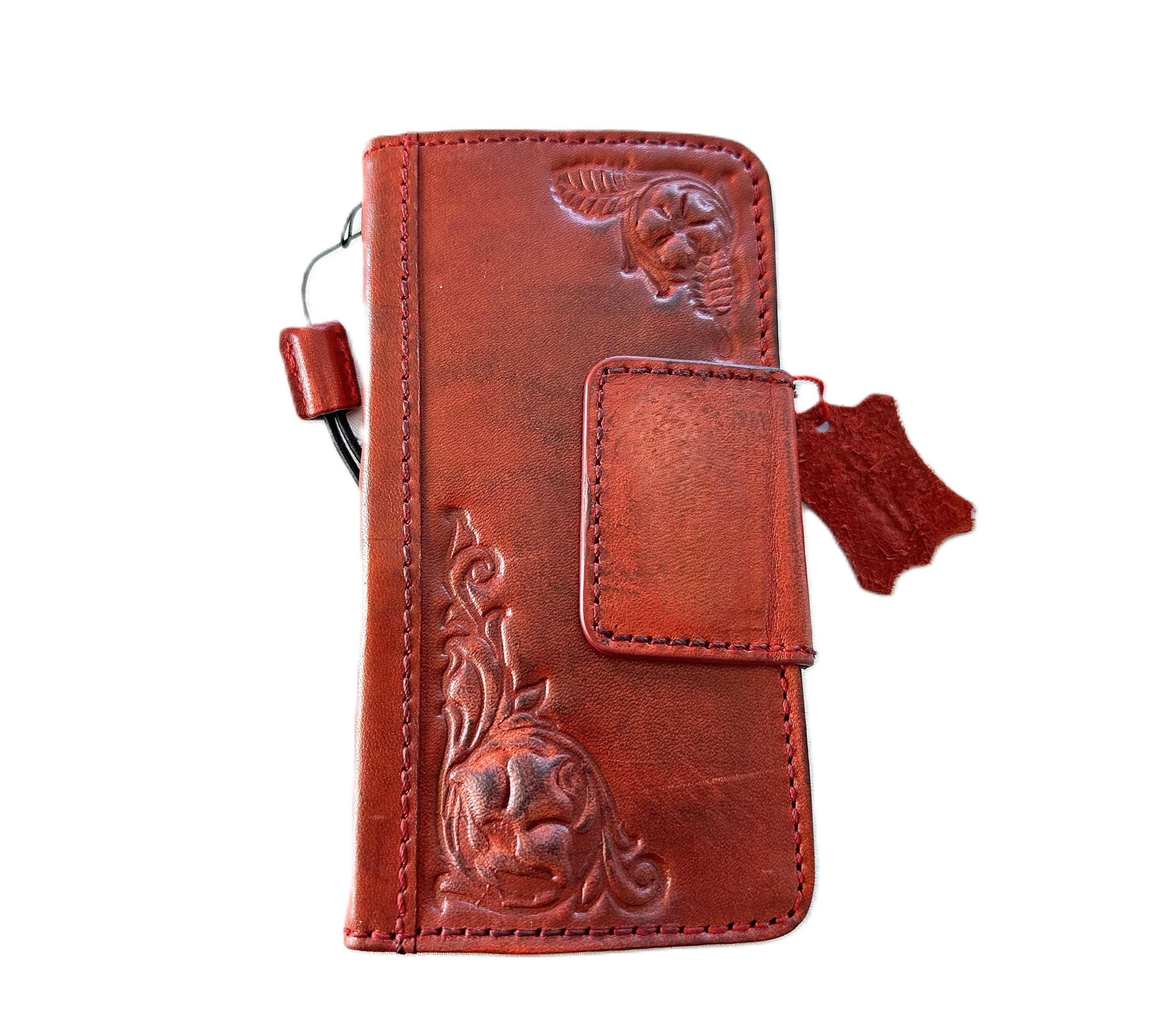 Genuine Leather Case Red Magnet For Galaxy S24 S23 S22 S21 S20 FE Ultra A35 A15 A55 A25 20 21 A13 A71 A51 A12 A31 A14 A53 Fold 4 5 6 5G Plus