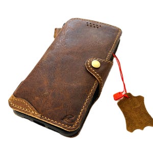 iPhone 8–18, Leder, Vintage-Wallet-Hülle | Original, handgefertigt, Magnetverschluss, Kartenfach