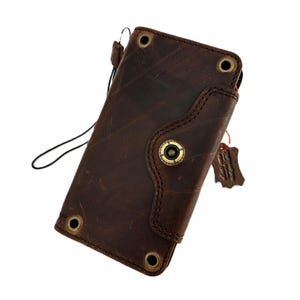 Genuine Leather Wallet Case – Fit Galaxy S25/S24/S23/S22/S21/S20 FE/Ultra/Plus A35/A52/A53/A54/A55/A56/A25 Handmade Leather Rivets Closure