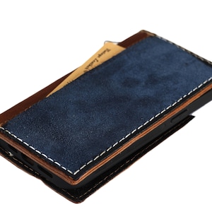 Custodia in vera pelle per Google Pixel 9 8 7 6 5 4 A 8A Pro XL 4G 5G Portafoglio pieghevole a libro fatto a mano Speciale tasca blu Pelle scamosciata Cucita