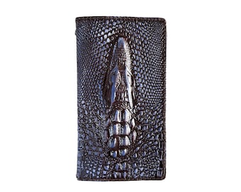 Handmade Leather for iPhone Wallet Case, Crocodile Stamped Cover