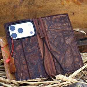 Custodia per iPhone 17 Pro Max, portafoglio in pelle effetto pietra vintage, fodera in pelle scamosciata / scomparti per carte, RFID