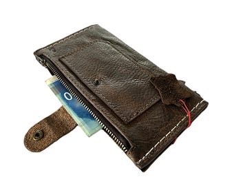 Handmade Zipper Gray Leather Wallet Phone Case for Google Pixel 11