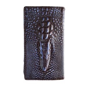 Custodia in vera pelle per Samsung Galaxy Fold 3 4 5 6, realizzata a mano con stampa lucida e design coccodrillo blu di ArtAmit