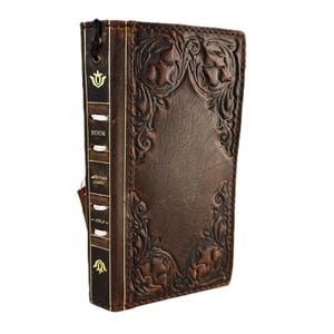 Genuine Leather Wallet Case – Fit Galaxy S25/S24/S23/S22/S21/S20 FE/Ultra/Plus A35/A52/A53/A54/A55 Handmade Sewing Bible Book decorated