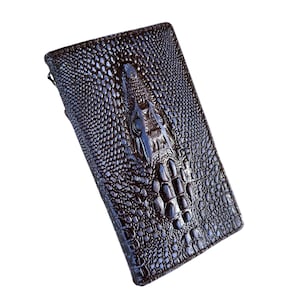 Étui en cuir véritable fait main pour Google Pixel 4 5 6 7 8 9 A 8A Pro XL 4G 5G Portefeuille pour livre, fentes pour couverture, estampage crocodile bleu ArtAmit