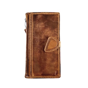 Custodia in vera pelle per Samsung Galaxy Z Fold 3 4 5 6, portafoglio fatto a mano con scomparti per carte, lavorazione artigianale in cera lucida, design "D" di ArtAmit
