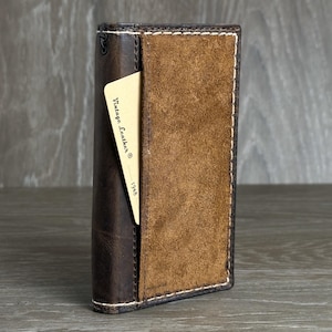 Custodia in vera pelle per Galaxy Z Fold 7, 6, 5, 4, 3, portafoglio, con scomparti per carte, design a libro vintage, tasca in pelle scamosciata marrone cucita