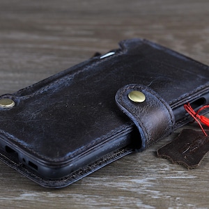 Custodia in vera pelle per Galaxy Fold 6 5 4 3 Cover con scomparti per carte Portafoglio vintage Fatto a mano Doppio slot per carte Stile OLD Fashion di ArtAmit