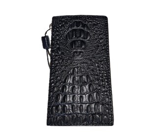 Handmade Leather For iPhone Wallet Case: Black Crocodile Stamping