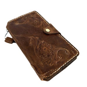 Custodia in vera pelle per Google Pixel 4 5 6 7 8 9 A Pro XL 4G 5G Portafoglio pieghevole Custodia a libro fatta a mano con magnete vintage decorato "TikTak" ArtAmit