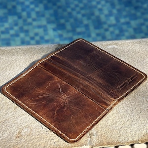 Portafoglio in vera pelle con scomparti per carte di credito, stile marrone chiaro, fatto a mano, cucito a mano, cera lucidante, contanti di lusso, pelle elasticizzata, nuova collezione ArtAmit