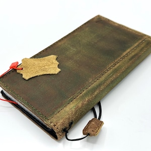 Echtleder Tasche für Google Pixel 9 8 7 6 5A 9A 8A Pro XL 4G 5G falten Buch Brieftasche handgefertigt alt Spezialpolitur Vintage grün - hellbraun ArtAmit