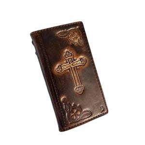 Custodia in vera pelle per Google Pixel 4 5 6 7 8 9 A 8A Pro XL 4G 5G Portafoglio pieghevole fatto a mano Libro decorato Croce di Art Amit