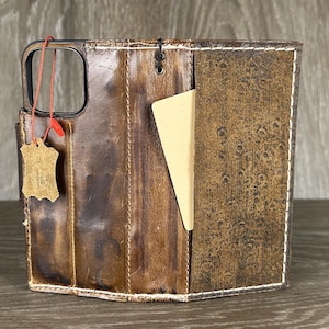 Étui en cuir véritable pour Galaxy Z Fold 7 6 5 4 3 Etui portefeuille, fentes pour cartes, livre design vintage ancien, spécial rare, magnétique, cuir suédé