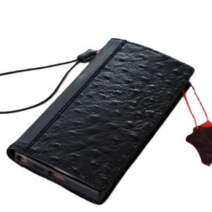 Z Fold 8 Case, Black Wallet Cover | Full Grain Ostrich Leather, Card Slots, Suede Lining, Fits Galaxy Models 3–7
