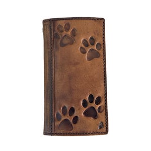 For Samsung A14-A72, S22-S24 HandMade, Stamped Dog Paws Wallet Phone Case | Leather, Card Slots