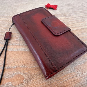 Funda de piel auténtica para Galaxy S20, S21, S22, S23, S24 FE Ultra, S8, S9, Note 10, 20, 21, A13, A71, A51, A12, A31, 4G, 5G Plus, color rojo oscuro, de ArtAmit