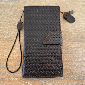 Funda de piel auténtica para iPhone 7, 8, 11, 12, 13, 14, 15, 16 Pro Max Plus, Mini SE, XS e, estilo billetera, funda de piel "Net" de ArtAmit