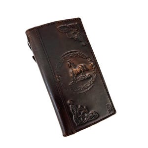 Custodia in vera pelle per Google Pixel 9 8 7 6 5 4 A 8A Pro XL 4G 5G, portafoglio pieghevole, copertina a libro fatta a mano con stampa "Cavallo" di ArtAmit