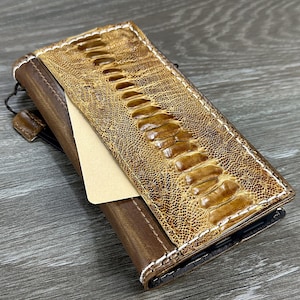 Funda de cuero genuino para Google Pixel 9 8 7 6 5 4 A 8A Pro XL 4G 5G Cartera plegable hecha a mano con estampado especial raro de avestruz cosido a mano