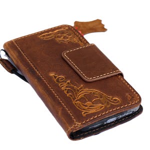 Custodia in vera pelle per Galaxy Z Fold 6 5 4 3 Portafoglio con scomparti per carte Design a libro Stampa fatta a mano Decorato in oro rosa Chiusura magnetica