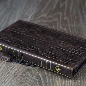 Custodia in vera pelle per Galaxy Fold 6 5 4 3 con scomparti per carte di credito, portafoglio vintage, stampaggio a mano, decorazioni speciali, design di ArtAmit