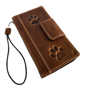 ArtAmit - Étui en cuir véritable pour Galaxy Fold 3 4 5 6 7 avec fentes pour cartes, portefeuille vintage, estampage fait main, design chien