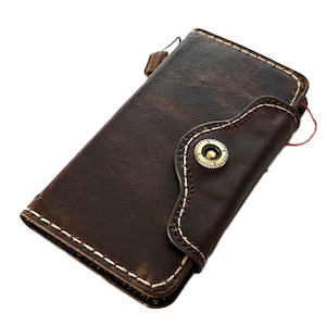 Capa tipo carteira em couro legítimo para Apple iPhone 7 8 11 12 13 14 15 16 Pro Max Plus Mini SE XS, com compartimentos magnéticos e costura à mão "TikTak"